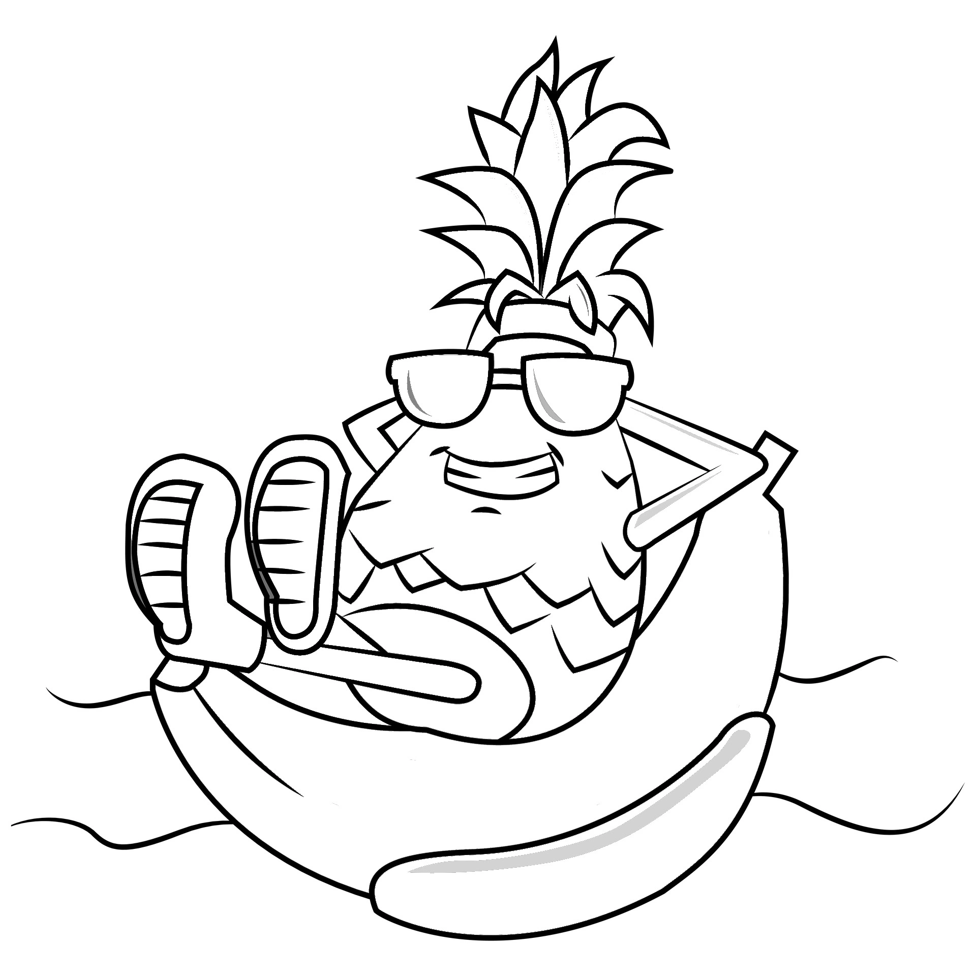 Coloring page pineapple on banana